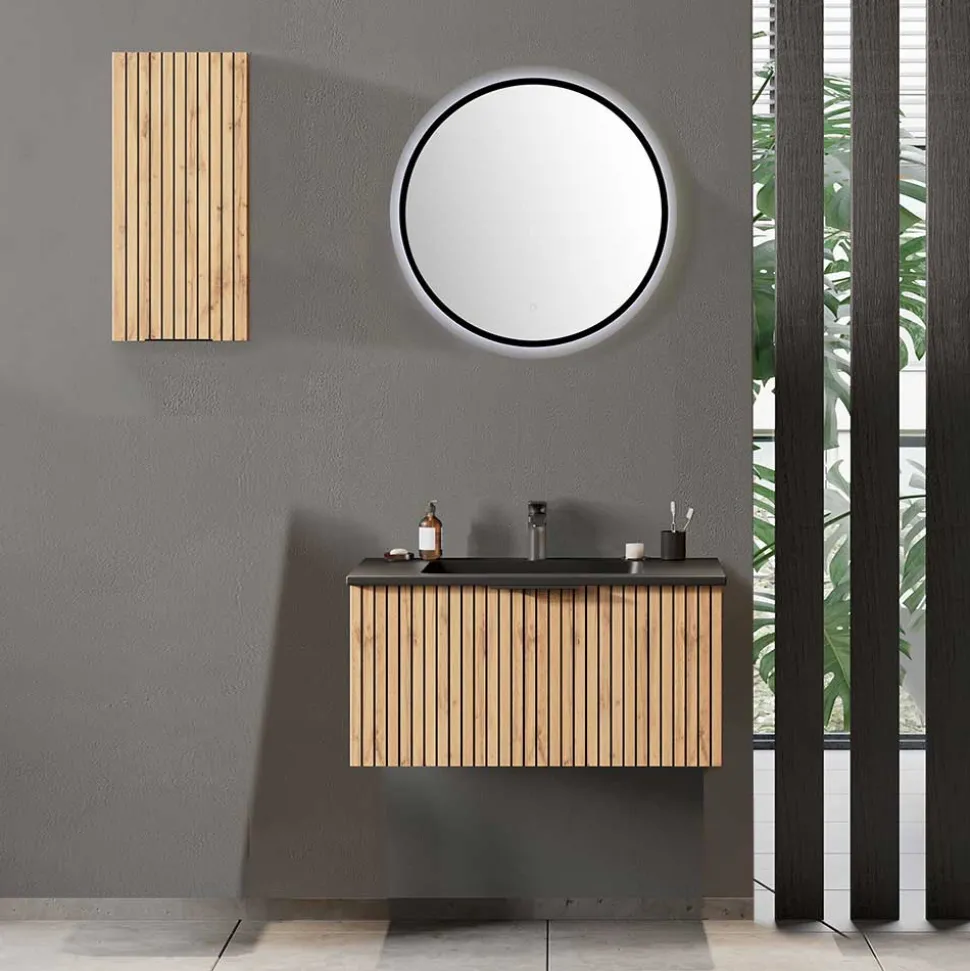 Waschtisch & LED Spiegel & Oberschrank - Crystoga (dreiteilig)