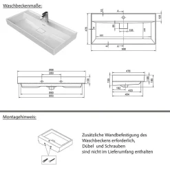 Waschtisch für eine Armatur in Hellgrau - Adendras