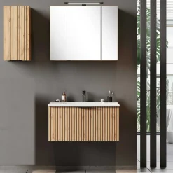 Waschtischkonsole mit Oberschrank Set - Crystoga (dreiteilig)