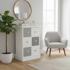 Weiß Graue Kommode Sadine mit 6 Schubladen