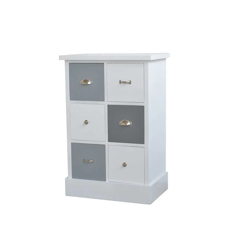 Weiß Graue Kommode Sadine mit 6 Schubladen