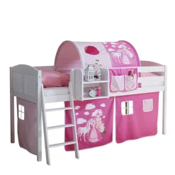 Weiß lackiertes Hochbett Gestell mit Stoff in Pink - Dunyeta