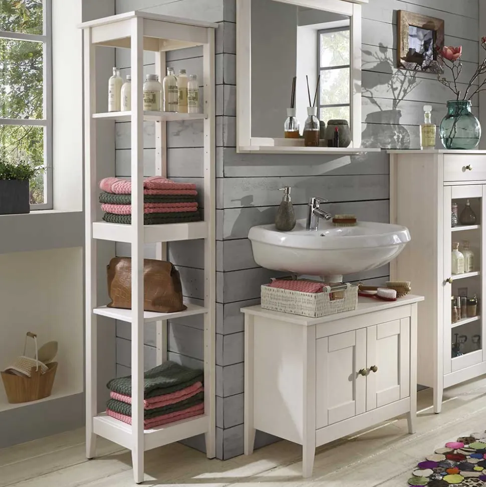 Weiß lasiertes Badezimmer Regal aus Kiefer massiv - Lousias