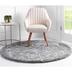 Weicher Hochflor Teppich in Grau und Creme - Vuturava