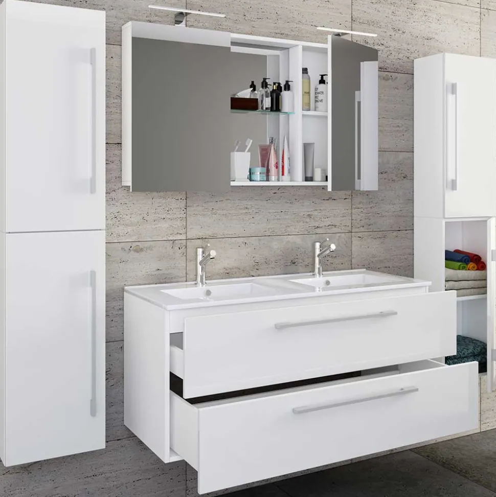Weiße Badeinrichtung mit Doppel-Waschtisch - Matsu (vierteilig)