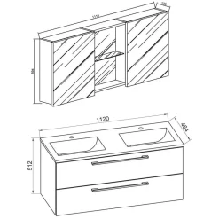 Weiße Badeinrichtung mit Doppel-Waschtisch - Matsu (vierteilig)