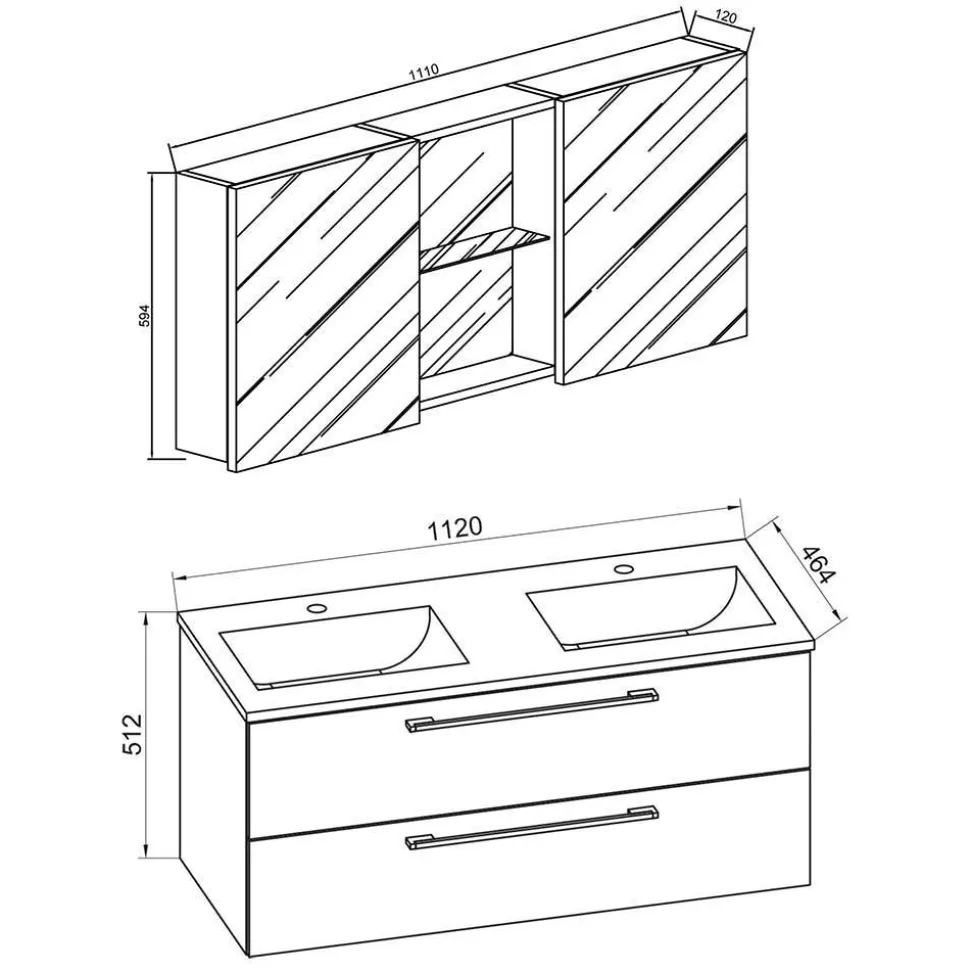 Weiße Badeinrichtung mit Doppel-Waschtisch - Matsu (vierteilig)