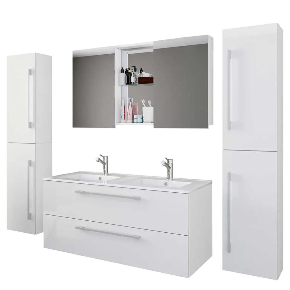 Weiße Badeinrichtung mit Doppel-Waschtisch - Matsu (vierteilig)