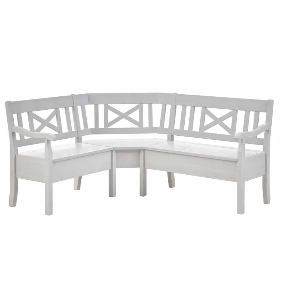 Weiße Eckbank Onesti aus Kiefer massiv