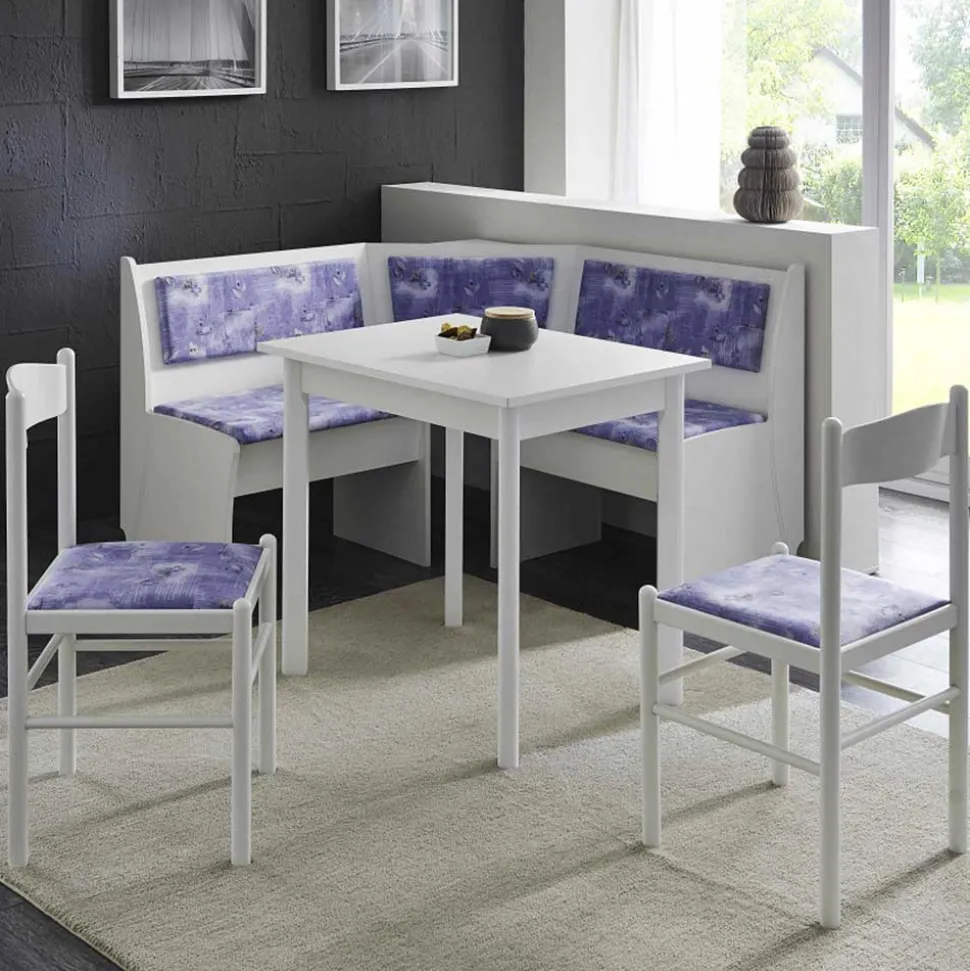 Weiße Eckbank Sitzgruppe Heflin mit Microfaser in Blau (vierteilig)