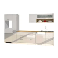 Weiße Einbauküche 330 cm breit - Cuneo II (neunteilig)