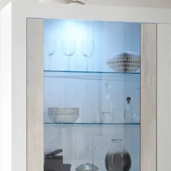 Weiße Hochglanz Vitrine mit Dekor - Merenda