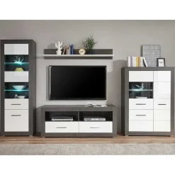 Weiße Hochglanz Wohnwand Set - Istensa I (vierteilig)