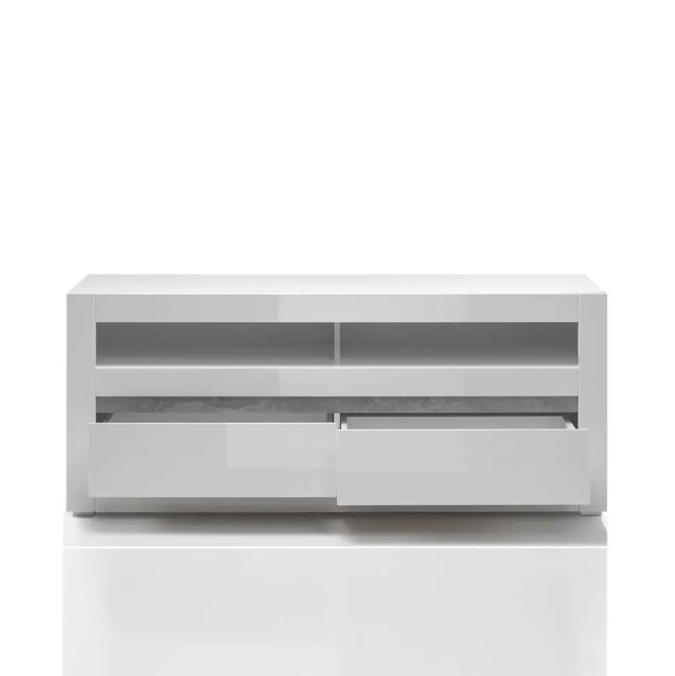 Weiße Hochglanzmöbel für das Wohnzimmer Mextra optional mit LED (vierteilig)