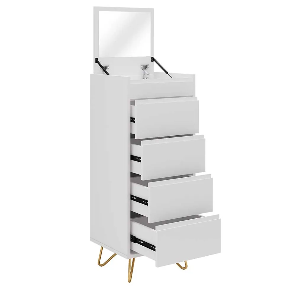 Weiße Hochkommode mit Spiegel aufklappbar - Ricks