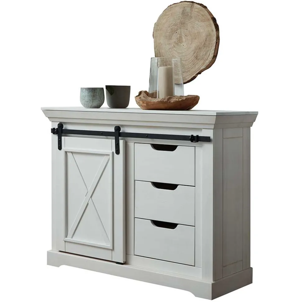 Weiße Kommode mit Schiebetür & Schubladen - Kuito