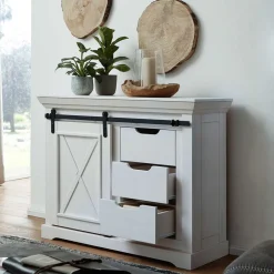 Weiße Kommode mit Schiebetür & Schubladen - Kuito