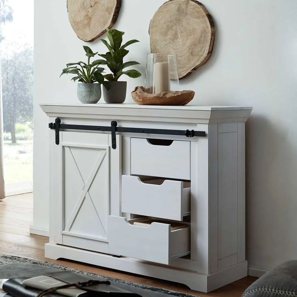 Weiße Kommode mit Schiebetür & Schubladen - Kuito