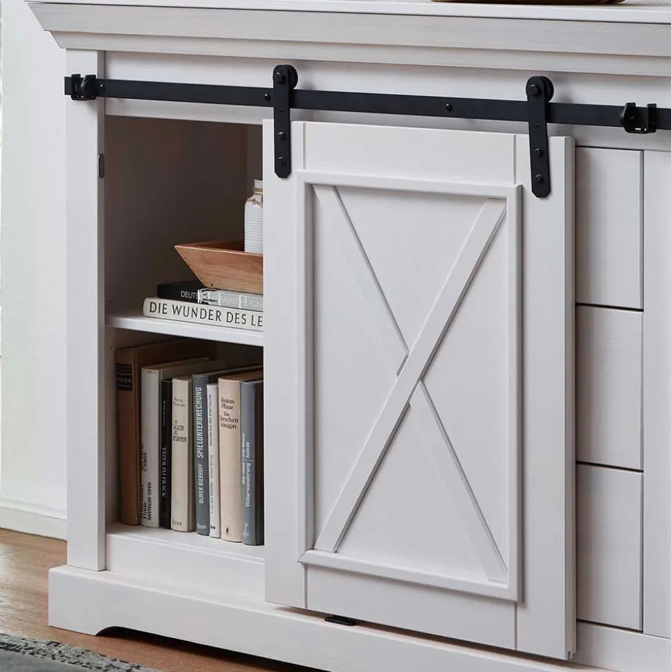 Weiße Kommode mit Schiebetür & Schubladen - Kuito