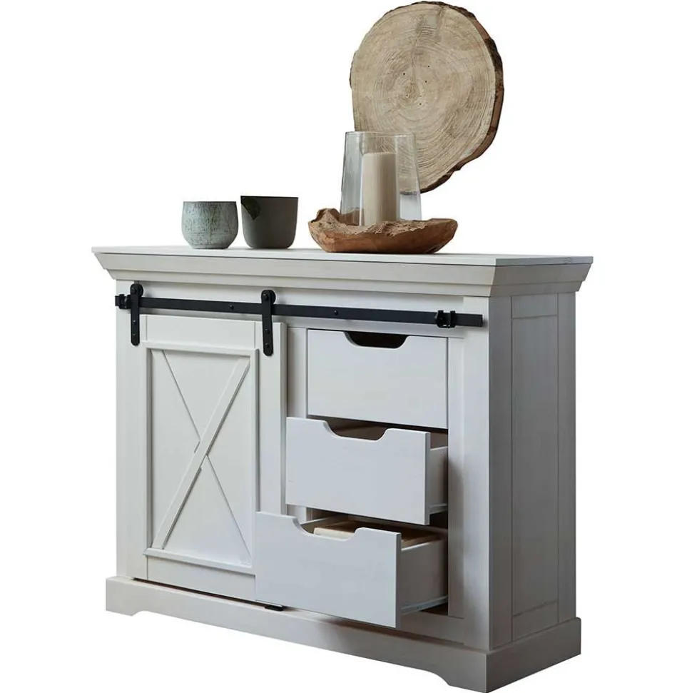 Weiße Kommode mit Schiebetür & Schubladen - Kuito