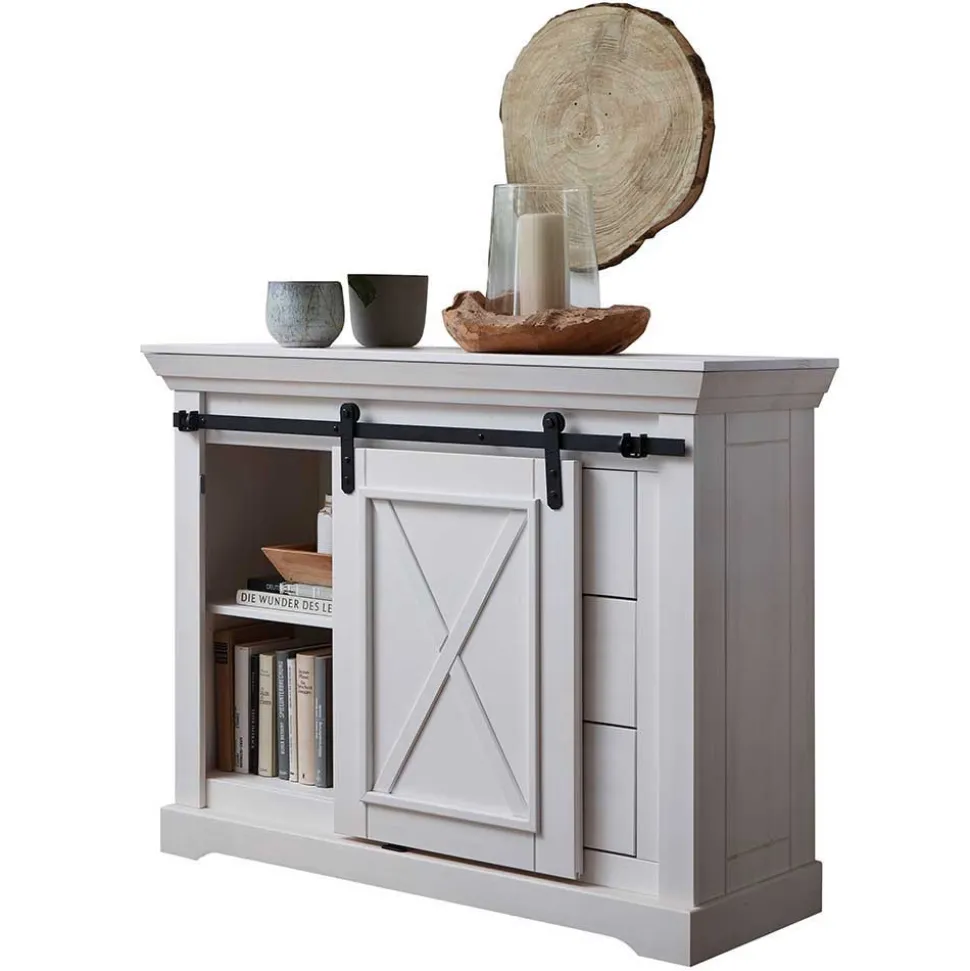 Weiße Kommode mit Schiebetür & Schubladen - Kuito