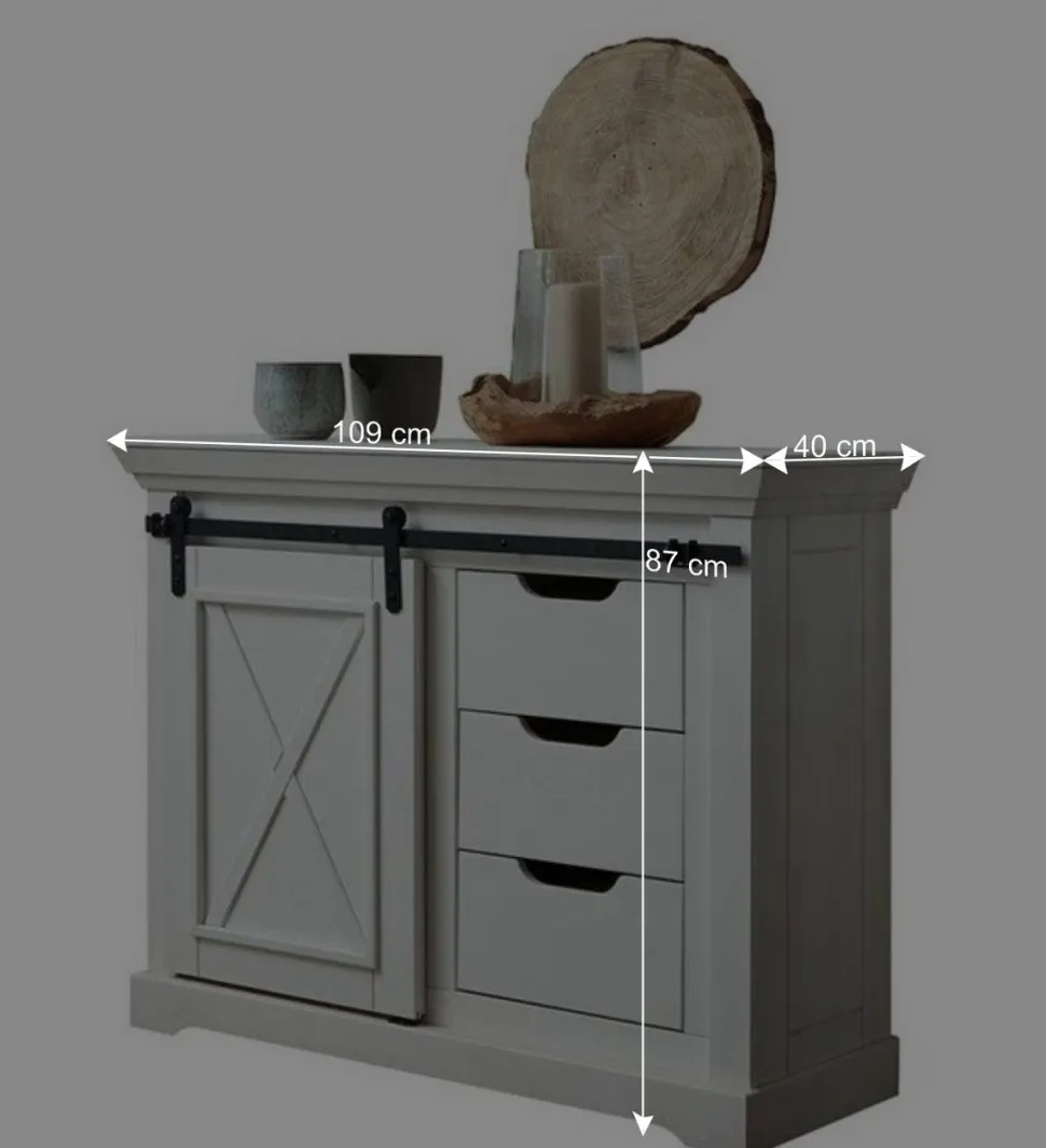 Weiße Kommode mit Schiebetür & Schubladen - Kuito