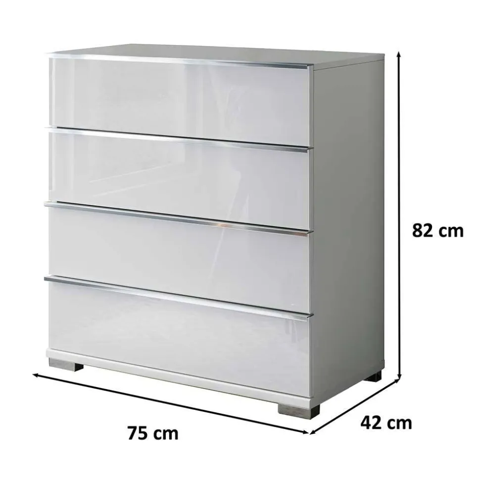 Weiße Kommode mit vier Schubladen - Rocca