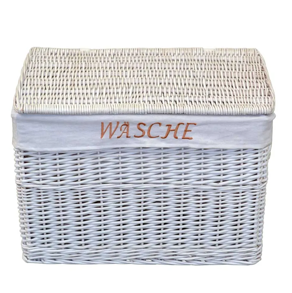 Weiße Landhaus Wäschetruhe aus Weide Geflecht - Alberello