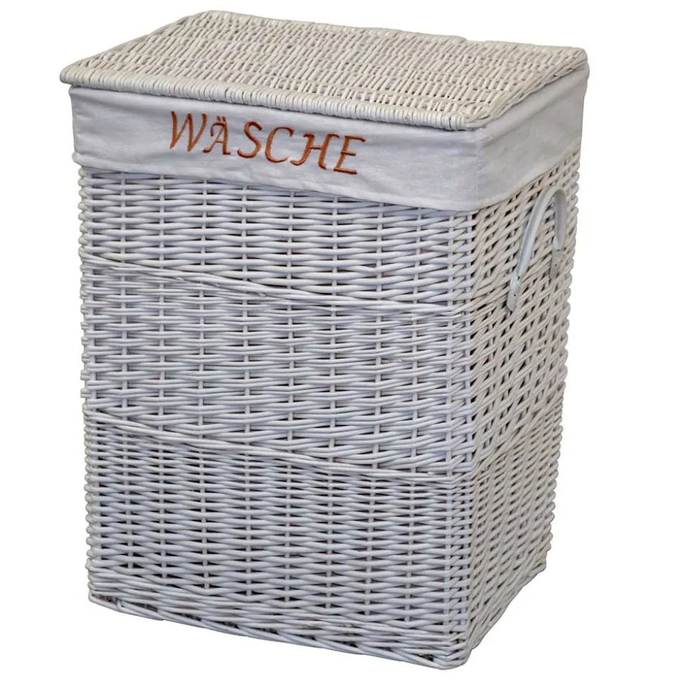Weiße Landhaus Wäschetruhe aus Weide Geflecht - Alberello