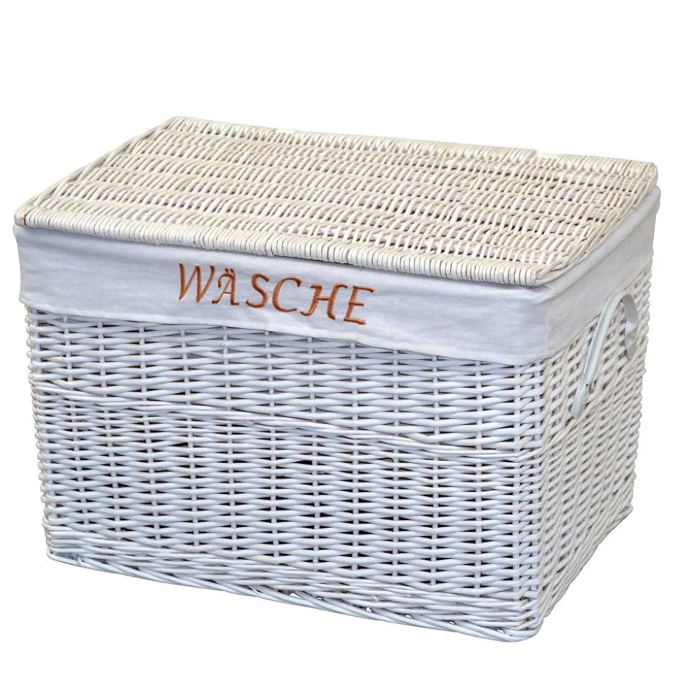 Weiße Landhaus Wäschetruhe aus Weide Geflecht - Alberello