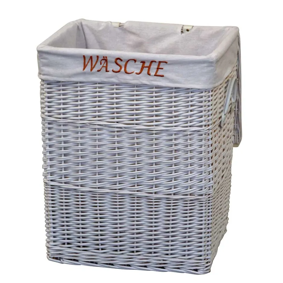 Weiße Landhaus Wäschetruhe aus Weide Geflecht - Alberello
