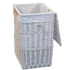 Weiße Landhaus Wäschetruhe aus Weide Geflecht - Alberello