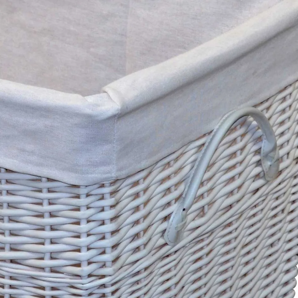 Weiße Landhaus Wäschetruhe aus Weide Geflecht - Alberello