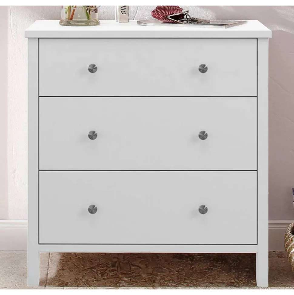 Weiße MDF Kommode mit drei Schubladen - Herusia