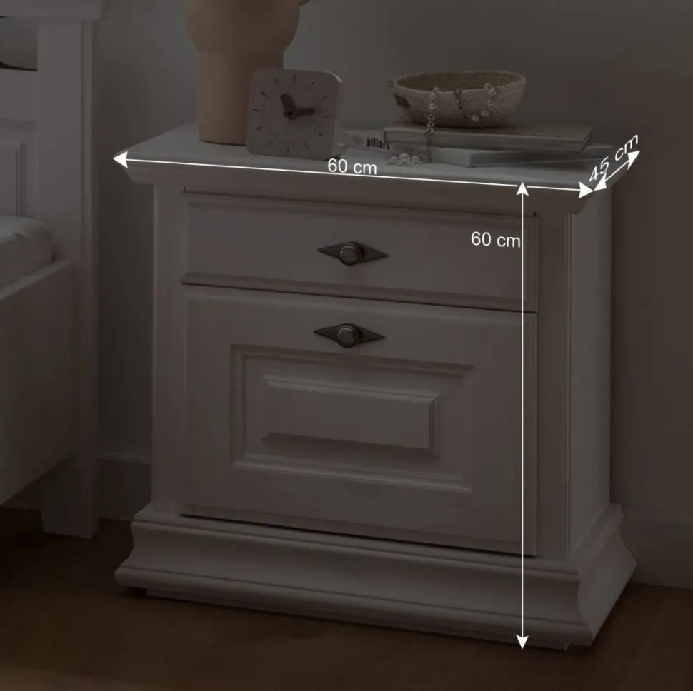 Weiße Nachtkommode im Country Style - Beato