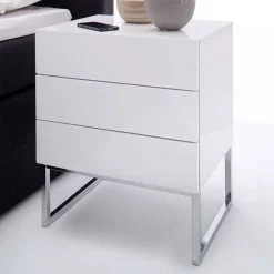 Weiße Nachtkommode mit Bügelgestell Chrom Munarula 50x60x40 cm