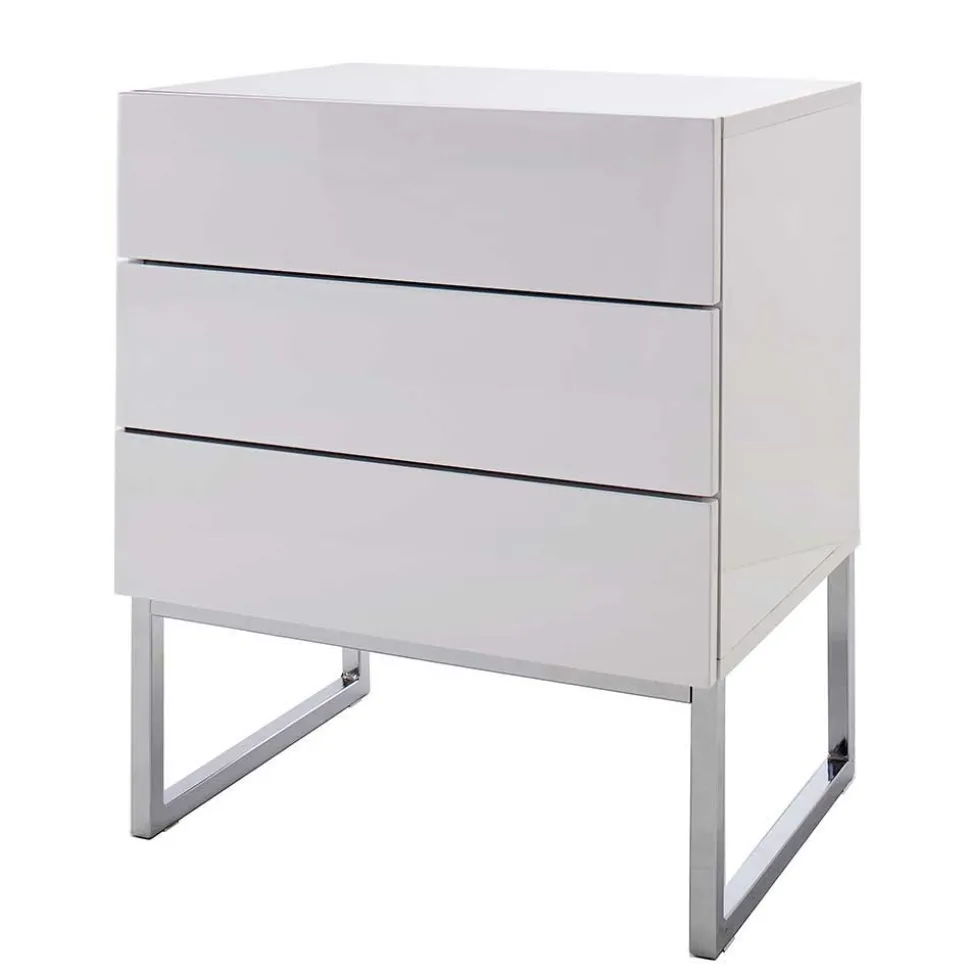 Weiße Nachtkommode mit Bügelgestell Chrom Munarula 50x60x40 cm