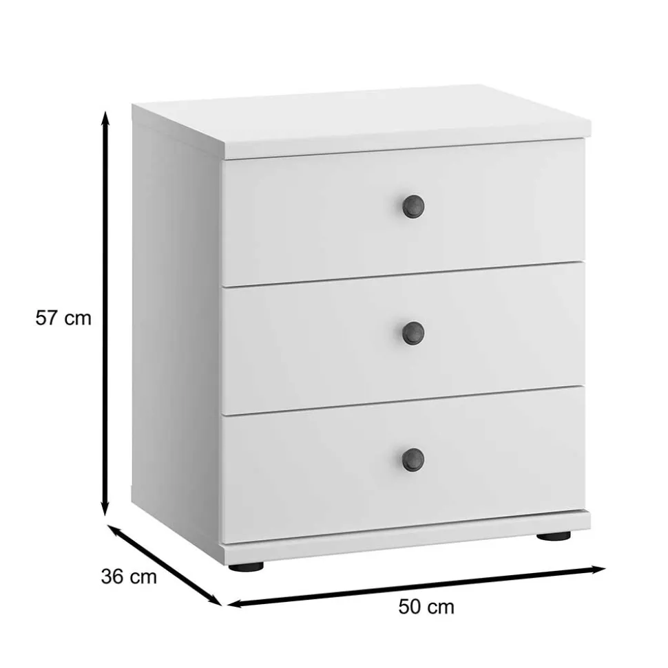 Weiße Nachtkommode mit drei Schubladen - Flinn