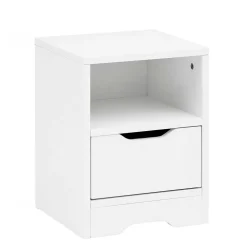 Weiße Nachtkonsole mit Schublade und Fach - Hank