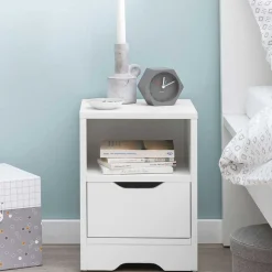 Weiße Nachtkonsole mit Schublade und Fach - Hank