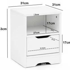 Weiße Nachtkonsole mit Schublade und Fach - Hank
