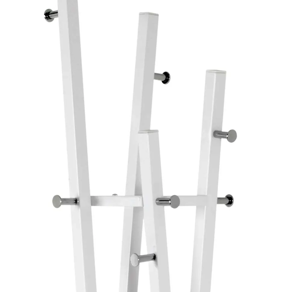 Weiße Standgarderobe mit 12 Haken in Chrom - Traly
