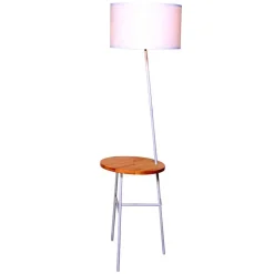 Weiße Stoff Stehlampe mit Ablagetisch - Passenna