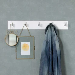 Weiße Wandgarderobe mit 5 Kleiderhaken - Urbanos