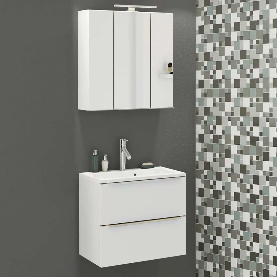 Weiße Waschkonsole & Spiegelschrank - Livendas (zweiteilig)