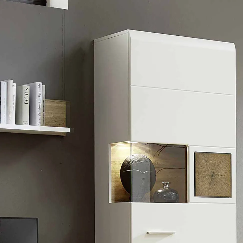 Weiße Wohnwand Lisepio mit Eichen-Elementen (vierteilig)