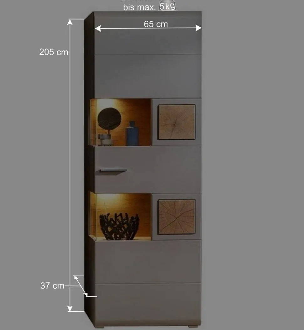 Weiße Wohnwand Lisepio mit Eichen-Elementen (vierteilig)