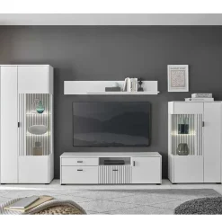 Weiße Wohnzimmerschränke & Wandboard im Set - Dualkos (vierteilig)