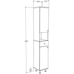 Weißer Badezimmer Hochschrank 30x185x31 cm - Huanga