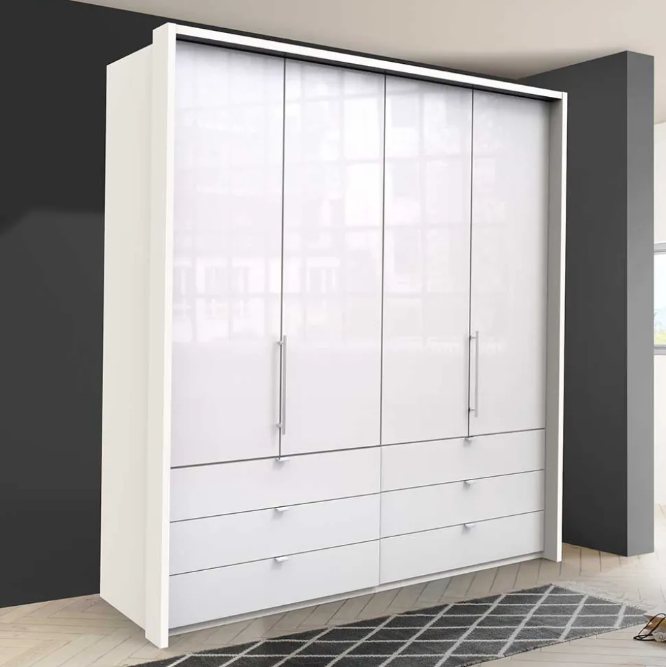 Weißer Falttüren Kleiderschrank glasbeschichtet - Dolienca